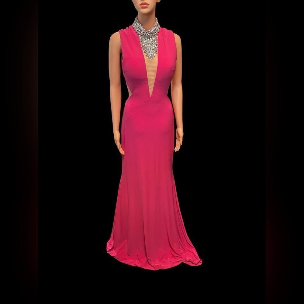 Jovani Pink Embellished Bodycon Dress Mock Neck Sleeveless open back size‎ 4